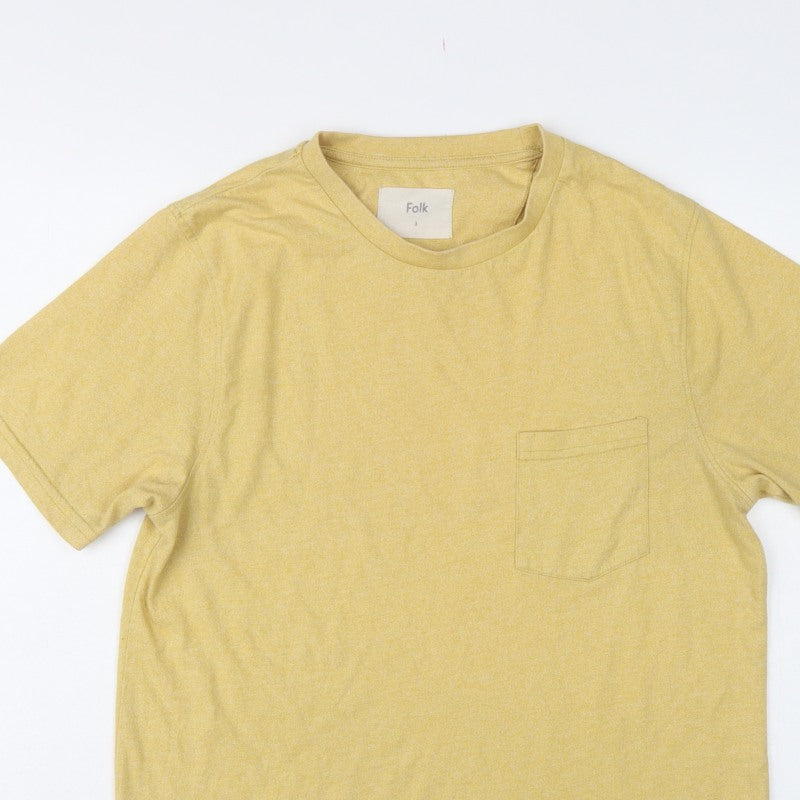 Folk Men’s Yellow Size M Pocket Crew Neck Short Sleeve T-Shirt