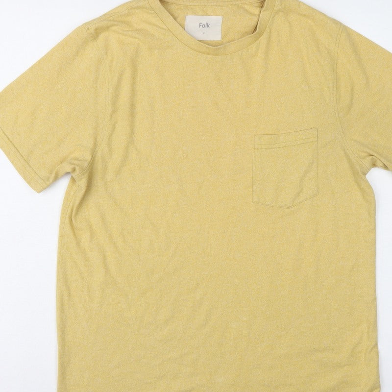 Folk Men’s Yellow Size M Pocket Crew Neck Short Sleeve T-Shirt