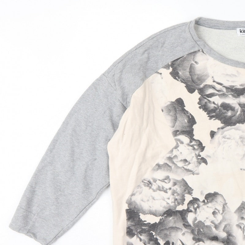 Kin John Lewis Women’s Grey Floral Panel Sweatshirt L Cotton