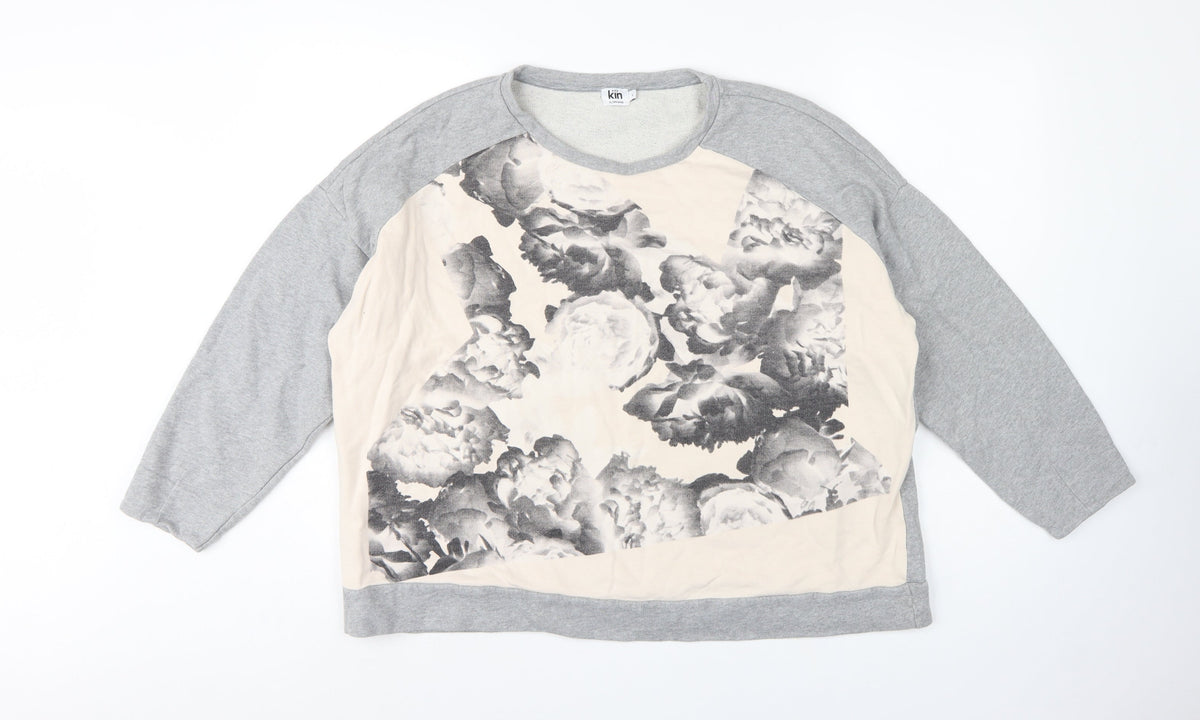 Kin John Lewis Women’s Grey Floral Panel Sweatshirt L Cotton