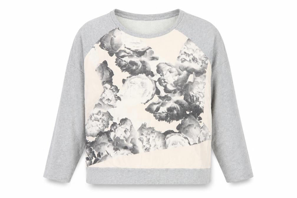 Kin John Lewis Women’s Grey Floral Panel Sweatshirt L Cotton