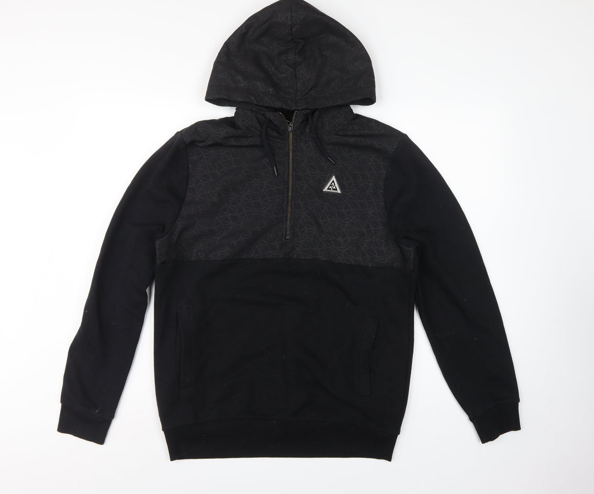 River Island Men’s Black S Geometric 1/2 Zip Hooded Pullover Hoodie