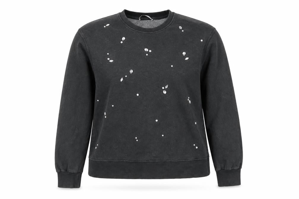 Zara Women Black S Jewel Embellished Crew Neck Pullover Sweatshirt