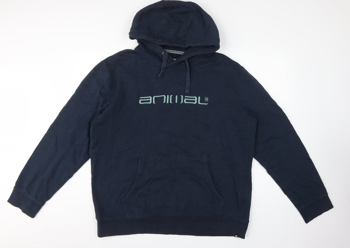 Animal Men’s Blue XL Pullover Hoodie Embroidered Logo Organic Cotton