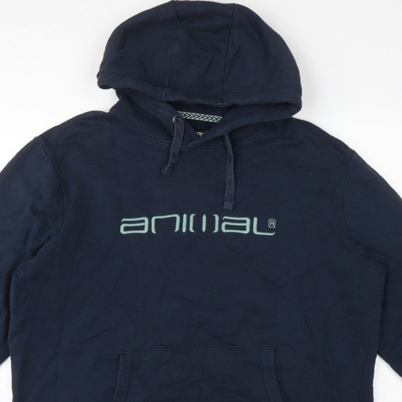 Animal Men’s Blue XL Pullover Hoodie Embroidered Logo Organic Cotton