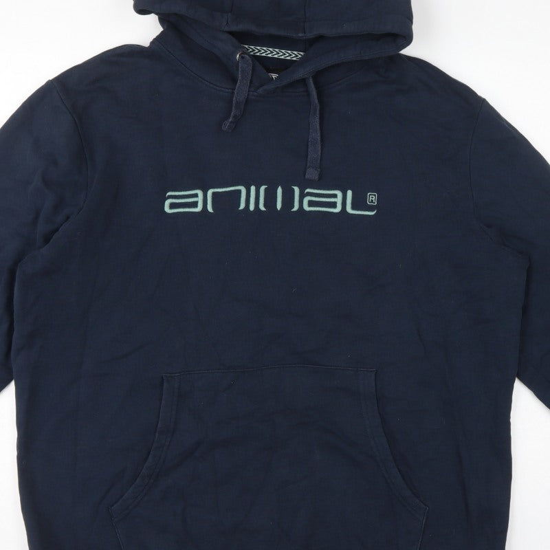 Animal Men’s Blue XL Pullover Hoodie Embroidered Logo Organic Cotton