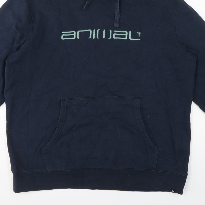Animal Men’s Blue XL Pullover Hoodie Embroidered Logo Organic Cotton