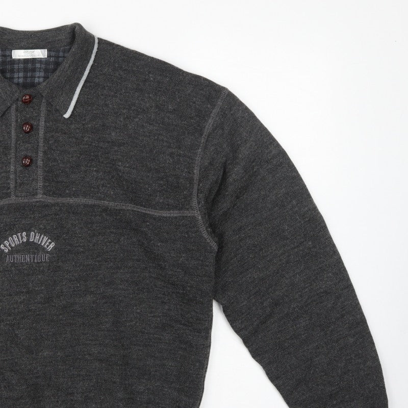 Marks and Spencer Men Grey M Collared Henley Wool Blend Vintage Jumper