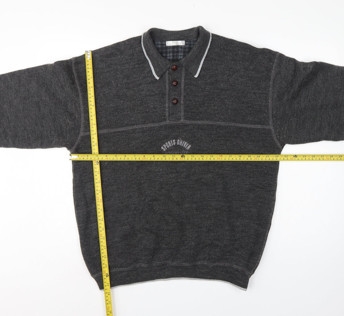 Marks and Spencer Men Grey M Collared Henley Wool Blend Vintage Jumper