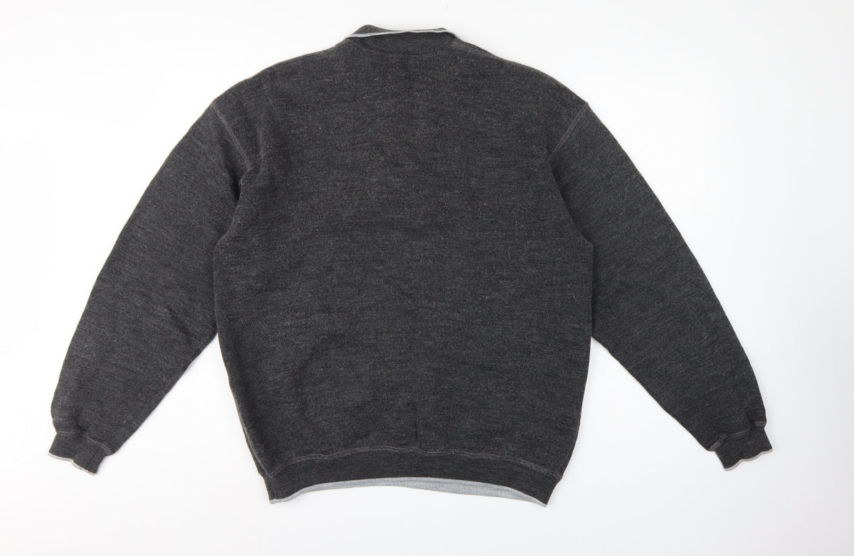 Marks and Spencer Men Grey M Collared Henley Wool Blend Vintage Jumper