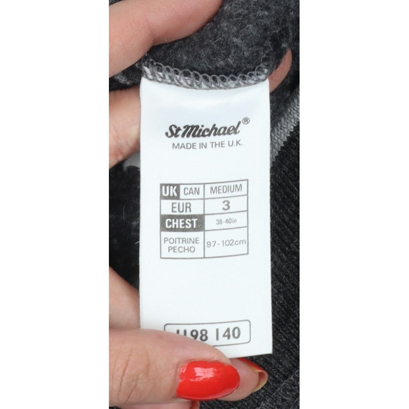Marks and Spencer Men Grey M Collared Henley Wool Blend Vintage Jumper