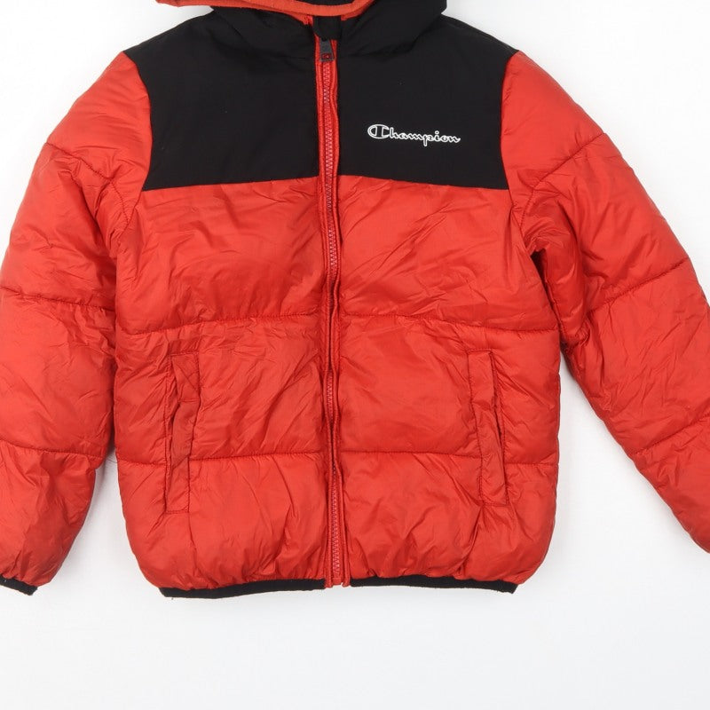 Champion Boys Red Black 7-8 Years Hooded Puffer Jacket