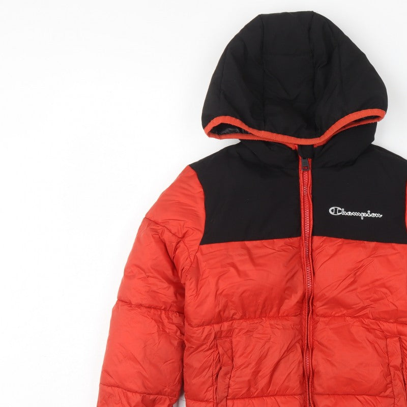 Champion Boys Red Black 7-8 Years Hooded Puffer Jacket