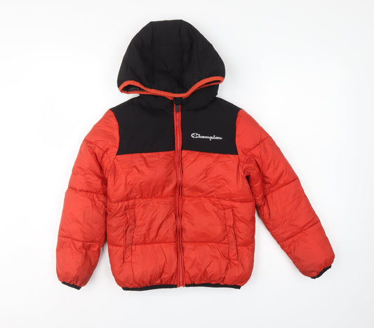 Champion Boys Red Black 7-8 Years Hooded Puffer Jacket
