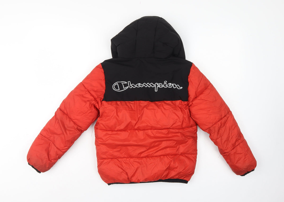 Champion Boys Red Black 7-8 Years Hooded Puffer Jacket