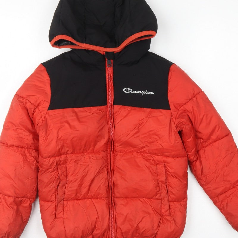 Champion Boys Red Black 7-8 Years Hooded Puffer Jacket