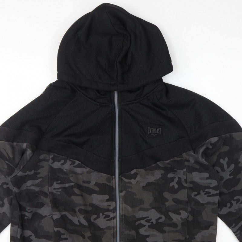 Everlast Men’s Black Grey Camo Full Zip Hoodie UK XL Logo