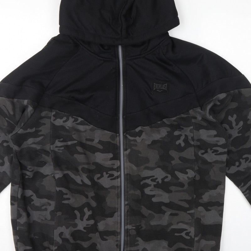 Everlast Men’s Black Grey Camo Full Zip Hoodie UK XL Logo