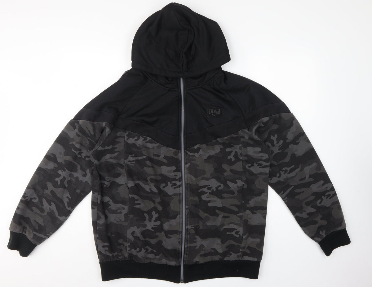 Everlast Men’s Black Grey Camo Full Zip Hoodie UK XL Logo