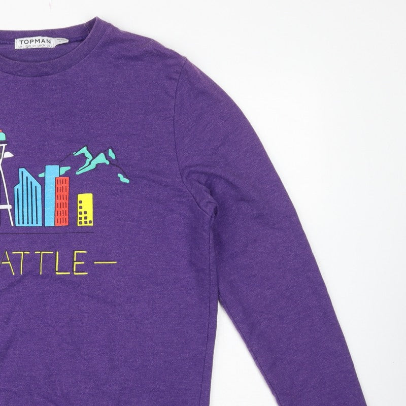 Topman Men’s Purple L Seattle Graphic Print Crew Neck Sweatshirt