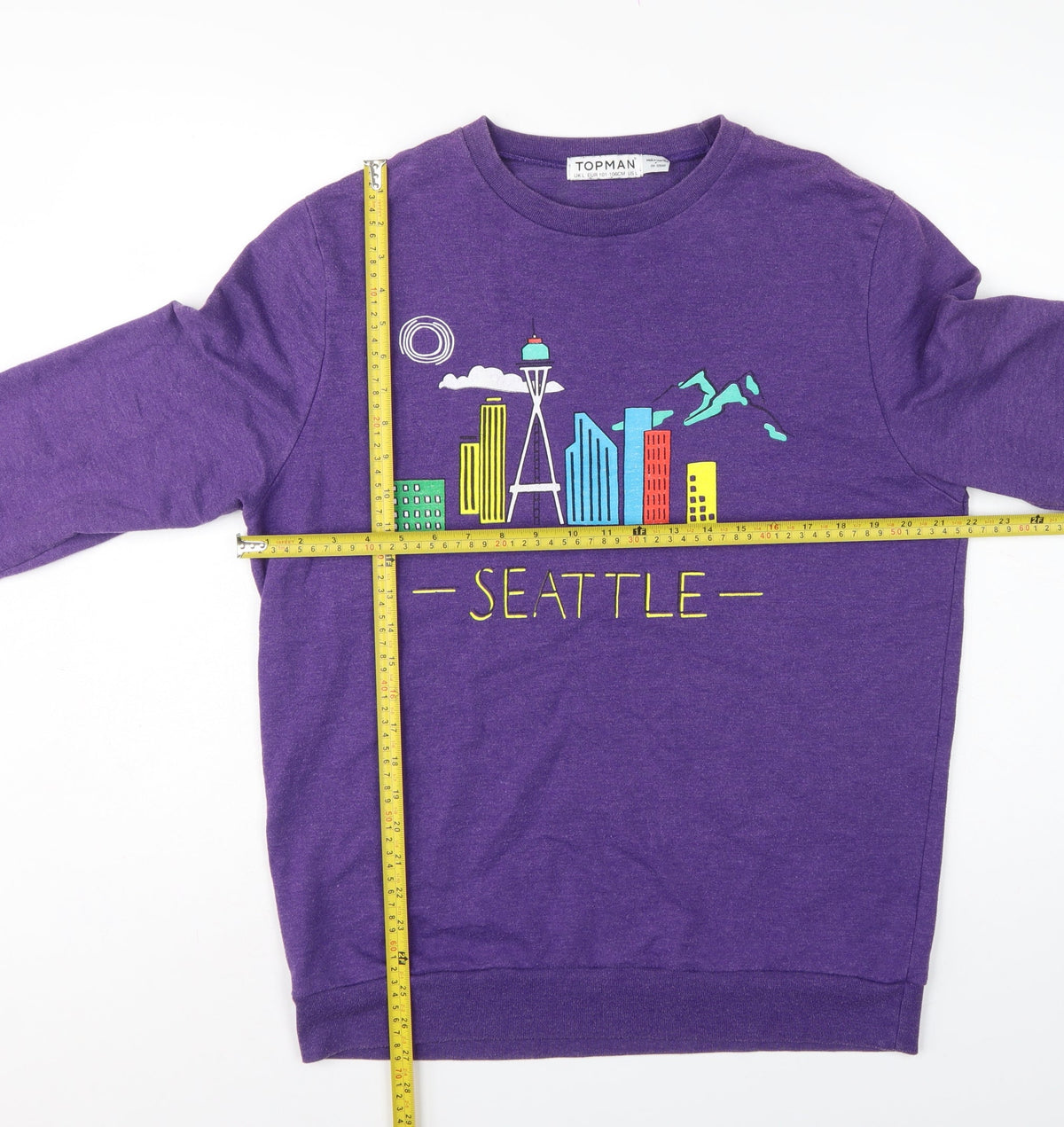 Topman Men’s Purple L Seattle Graphic Print Crew Neck Sweatshirt
