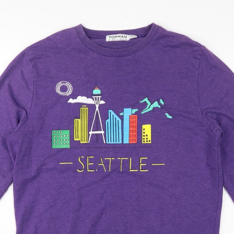 Topman Men’s Purple L Seattle Graphic Print Crew Neck Sweatshirt