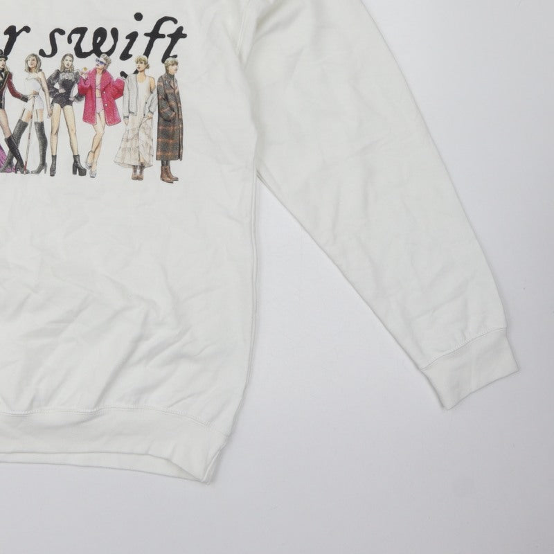 Taylor Swift Women White M Pullover Crew Neck Graphic Sweatshirt
