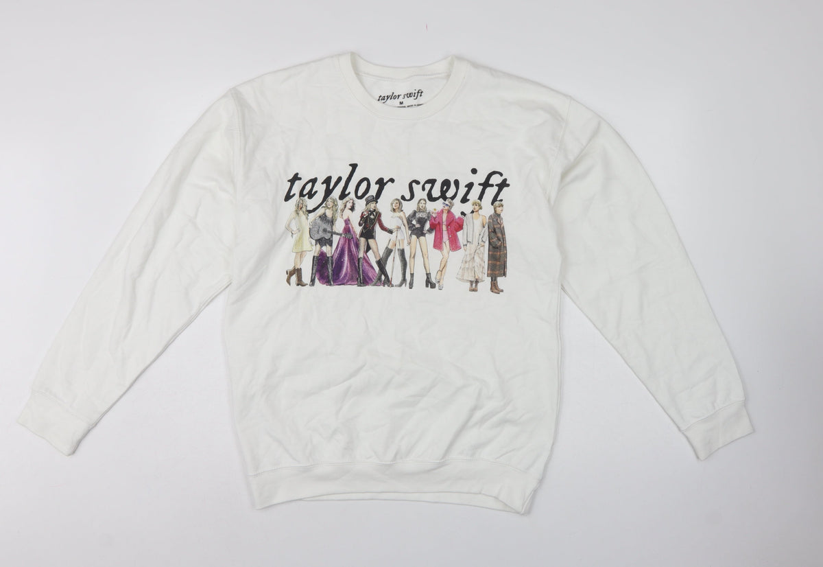 Taylor Swift Women White M Pullover Crew Neck Graphic Sweatshirt