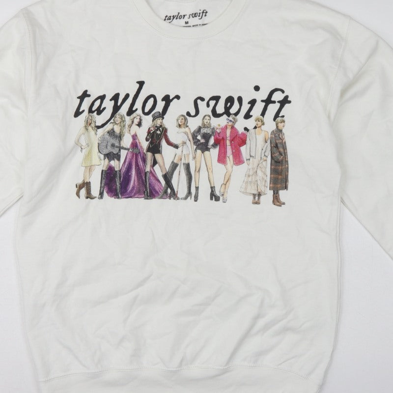 Taylor Swift Women White M Pullover Crew Neck Graphic Sweatshirt