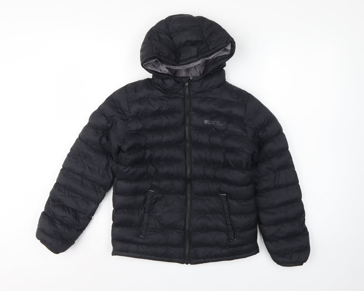 Mountain Warehouse Boys Black 9-10 Years Hooded Puffer Jacket Lightweight