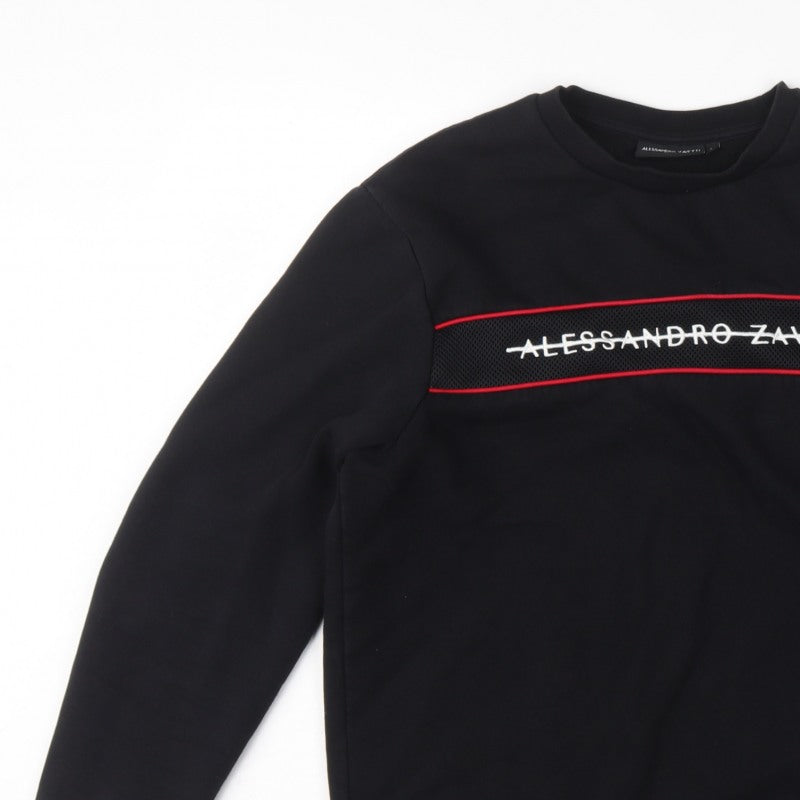 Alessandro Zavetti Men Black L Logo Pullover Crew Neck Sweatshirt