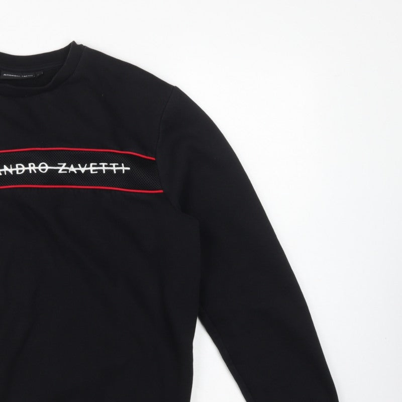 Alessandro Zavetti Men Black L Logo Pullover Crew Neck Sweatshirt