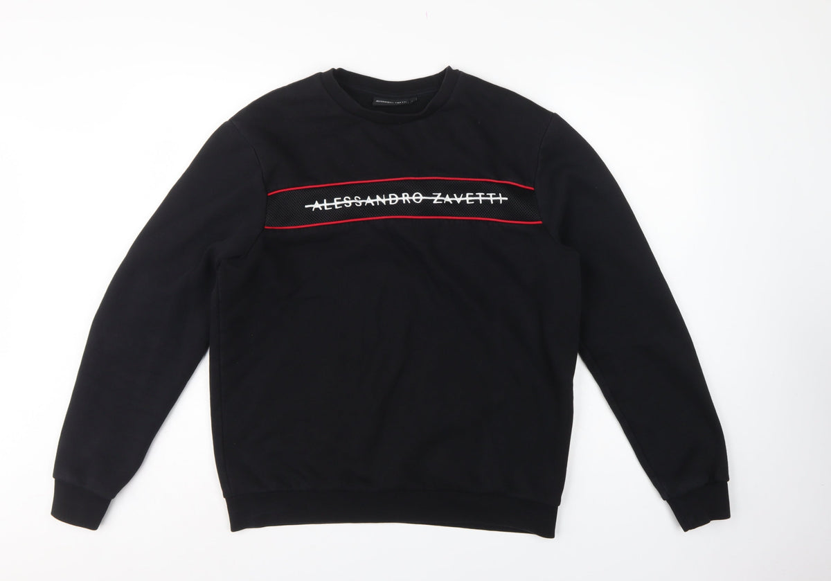 Alessandro Zavetti Men Black L Logo Pullover Crew Neck Sweatshirt