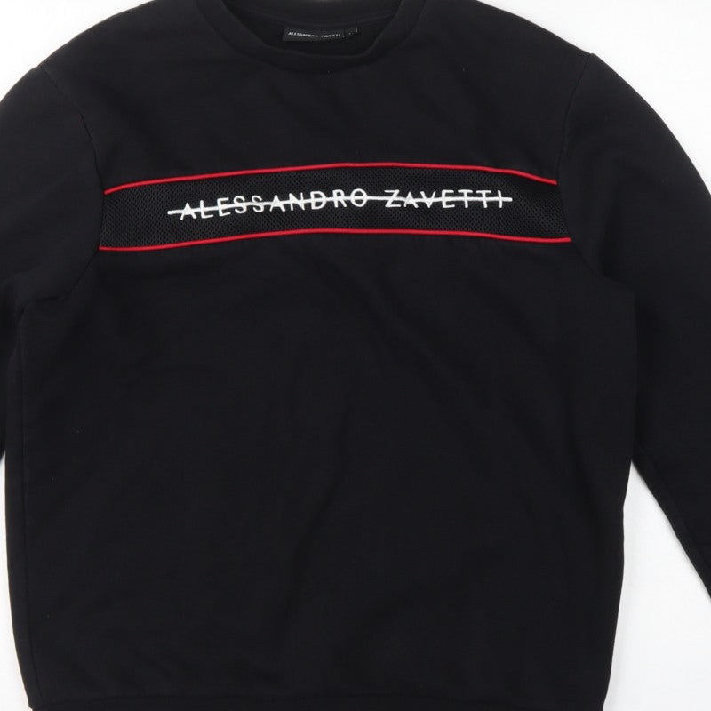 Alessandro Zavetti Men Black L Logo Pullover Crew Neck Sweatshirt