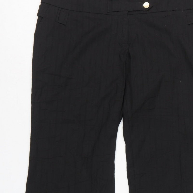 River Island Women's Black UK 16 Cropped Trousers Gold Buttons