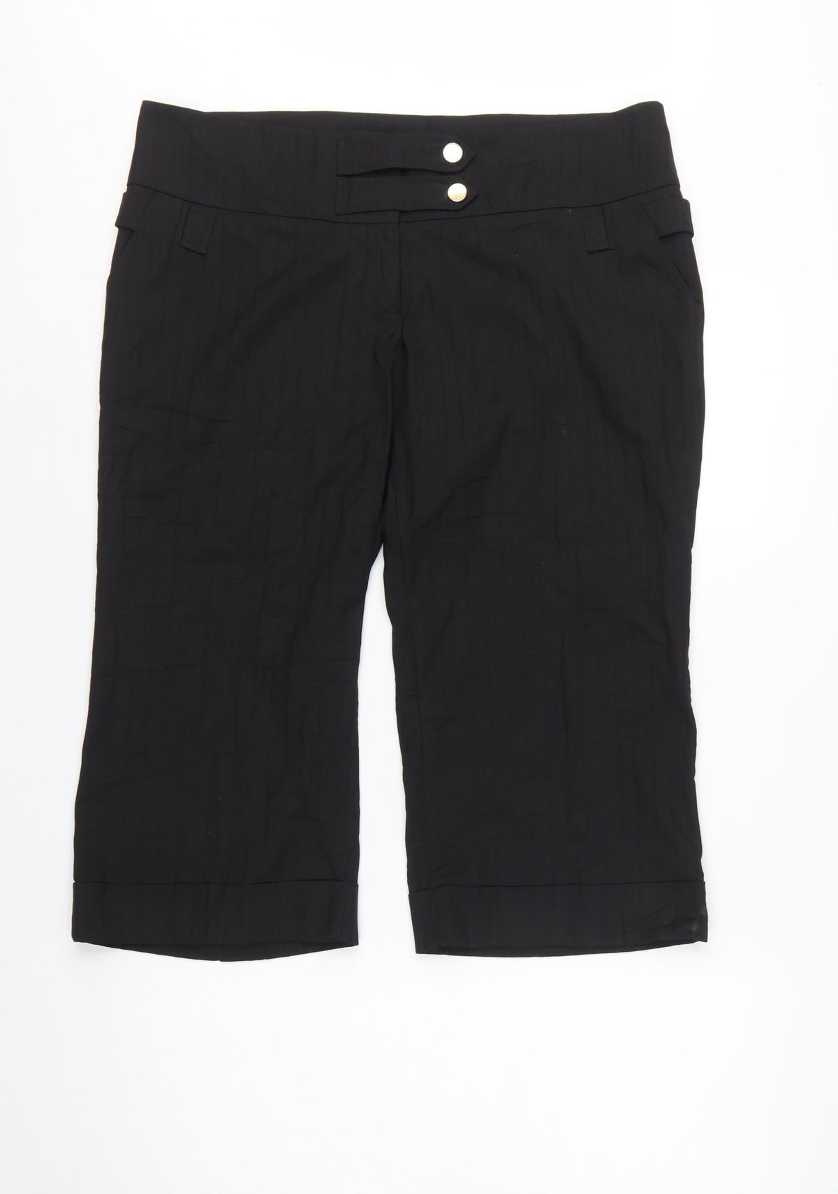 River Island Women's Black UK 16 Cropped Trousers Gold Buttons