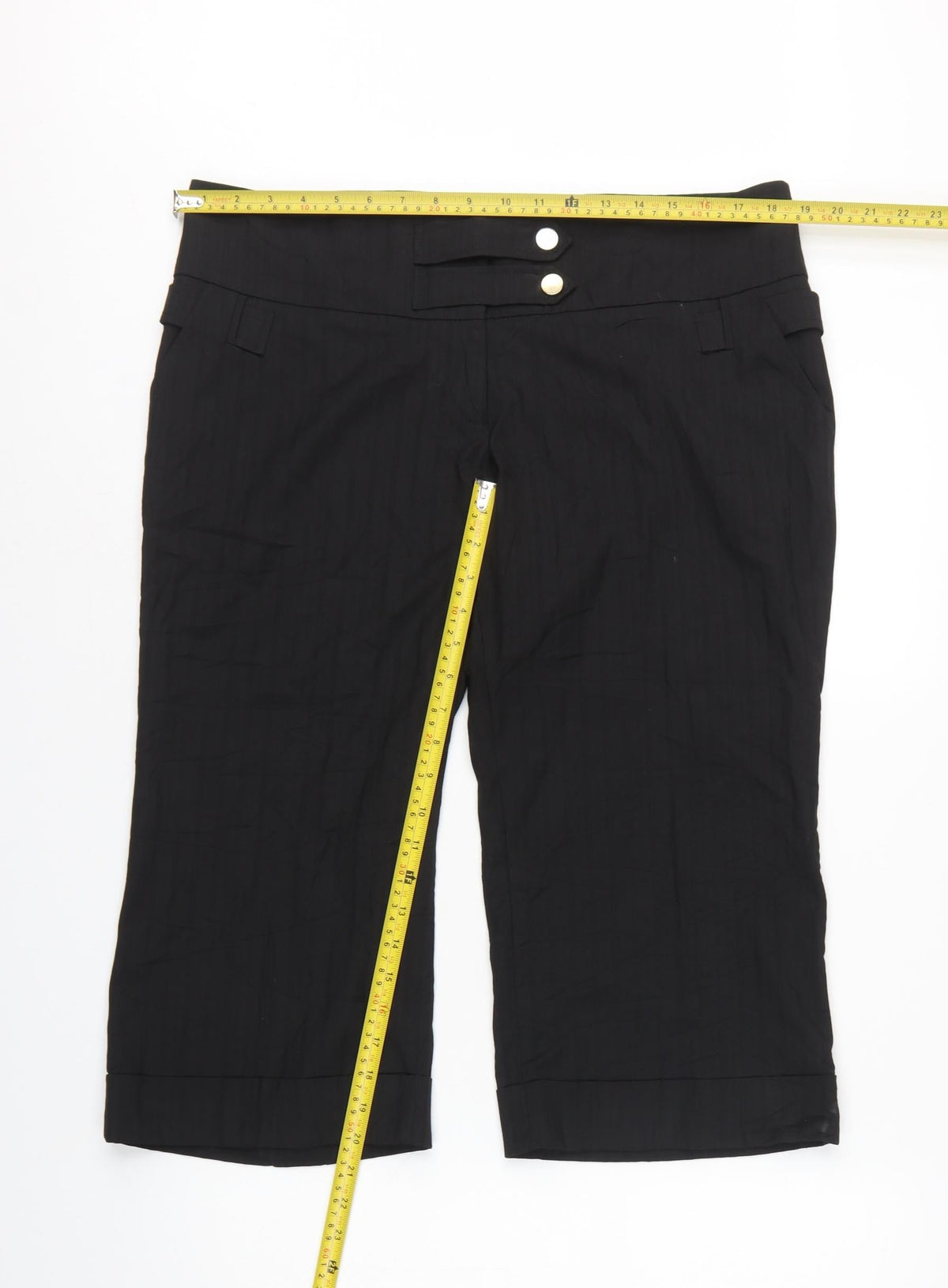 River Island Women's Black UK 16 Cropped Trousers Gold Buttons