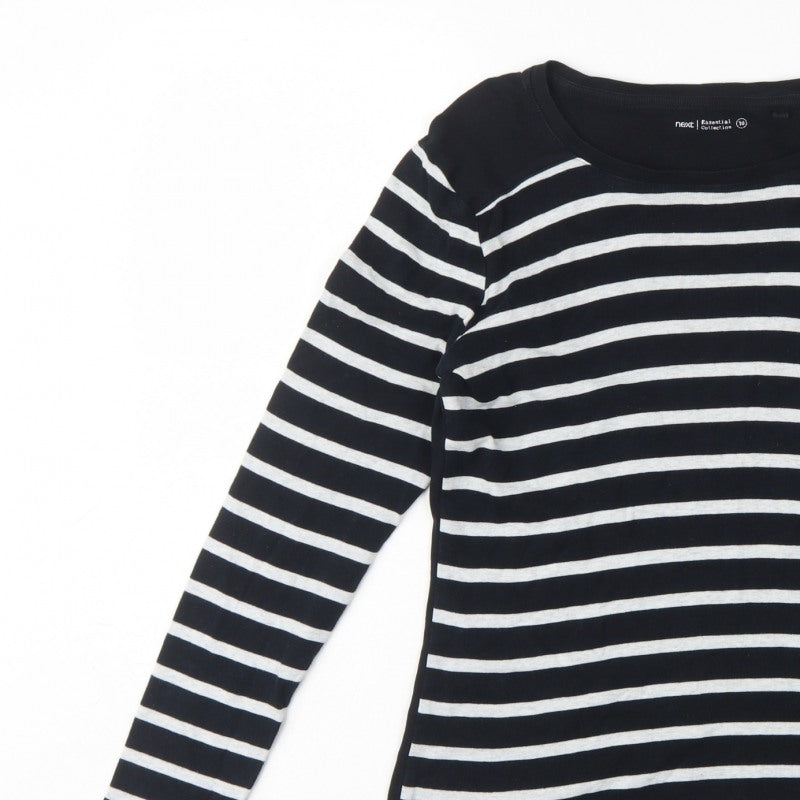 Next Women Black White UK 10 Striped Long Sleeve Cotton T-Shirt
