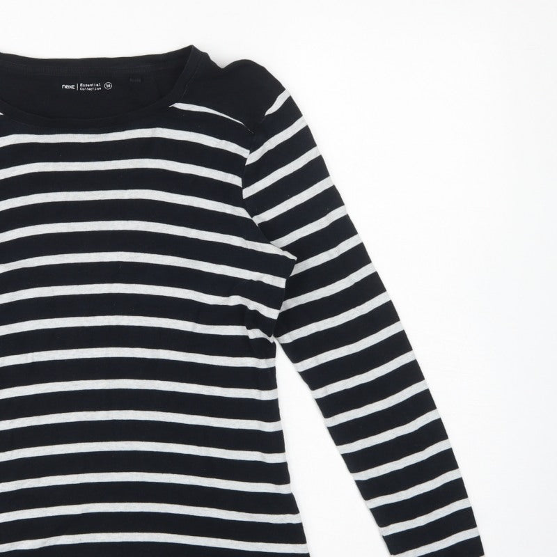 Next Women Black White UK 10 Striped Long Sleeve Cotton T-Shirt
