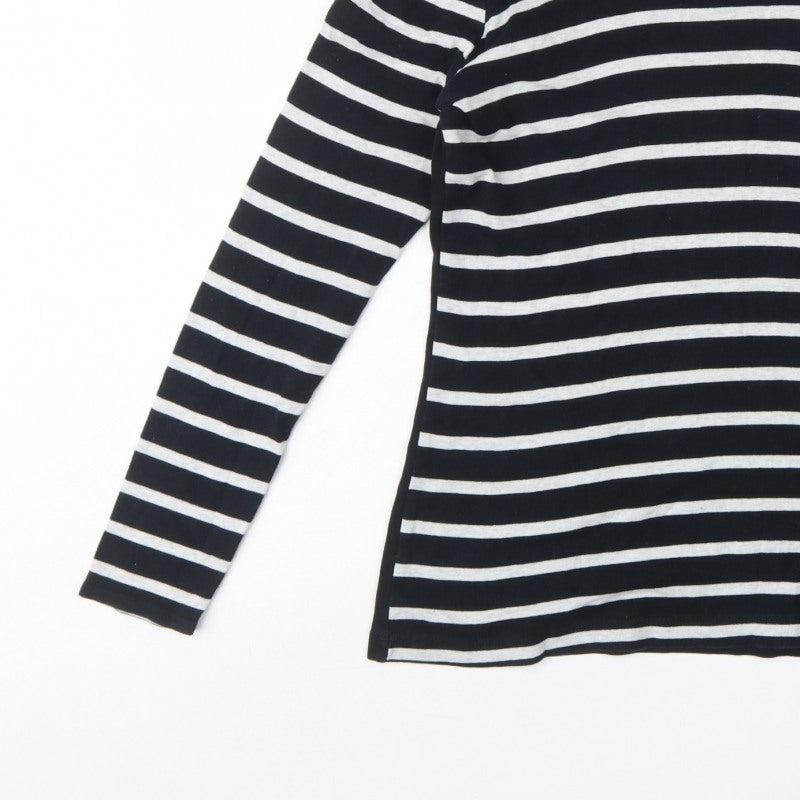 Next Women Black White UK 10 Striped Long Sleeve Cotton T-Shirt