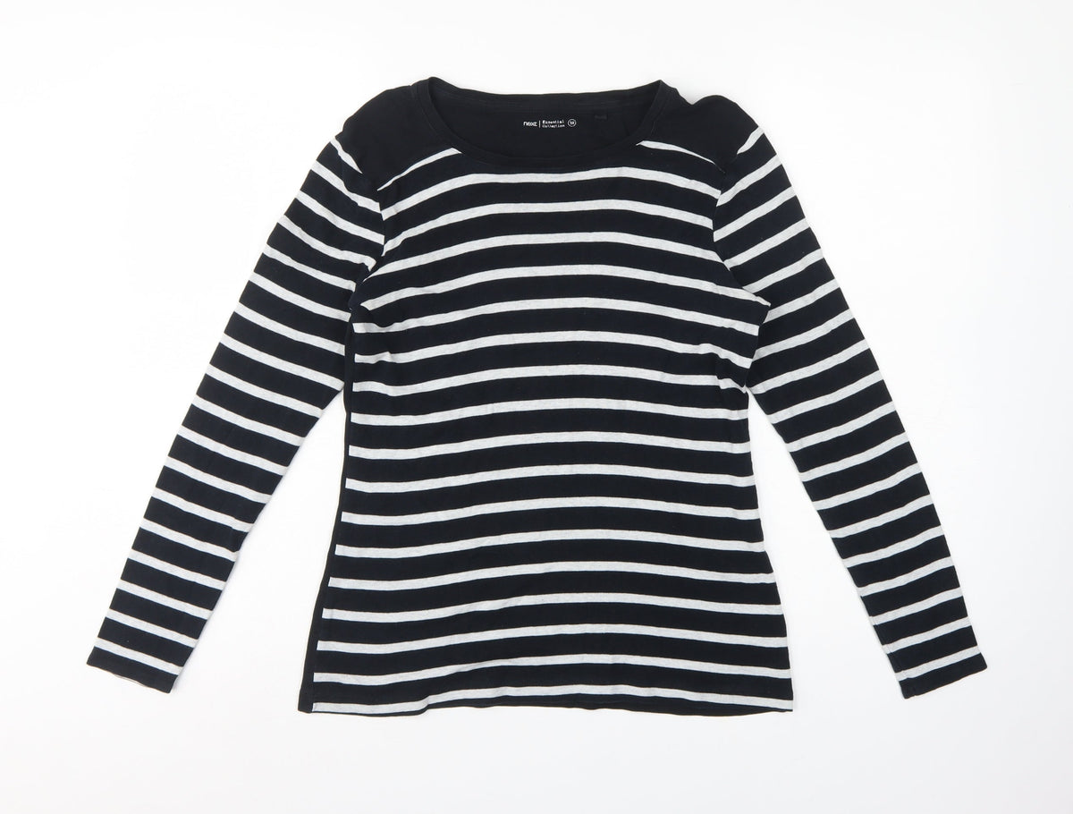 Next Women Black White UK 10 Striped Long Sleeve Cotton T-Shirt