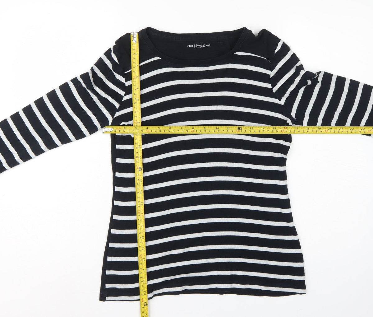 Next Women Black White UK 10 Striped Long Sleeve Cotton T-Shirt