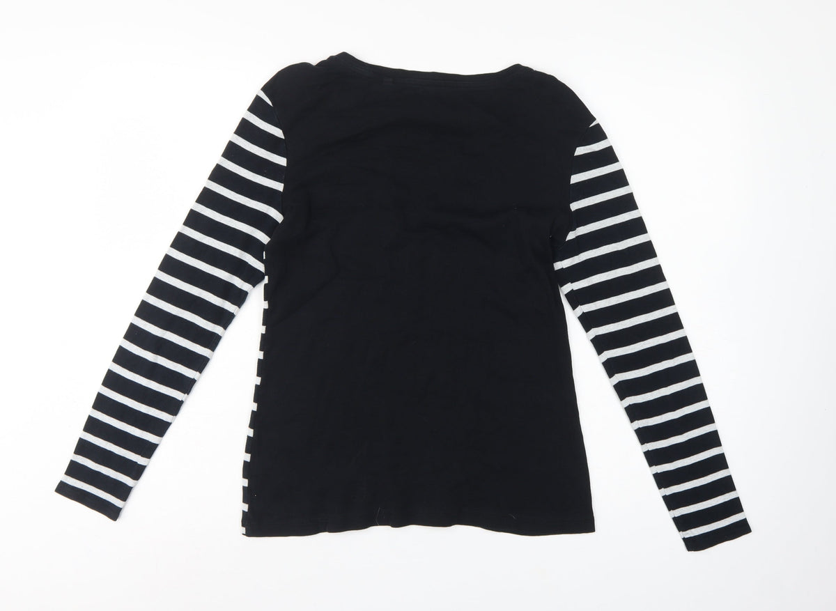 Next Women Black White UK 10 Striped Long Sleeve Cotton T-Shirt