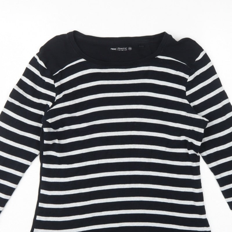 Next Women Black White UK 10 Striped Long Sleeve Cotton T-Shirt