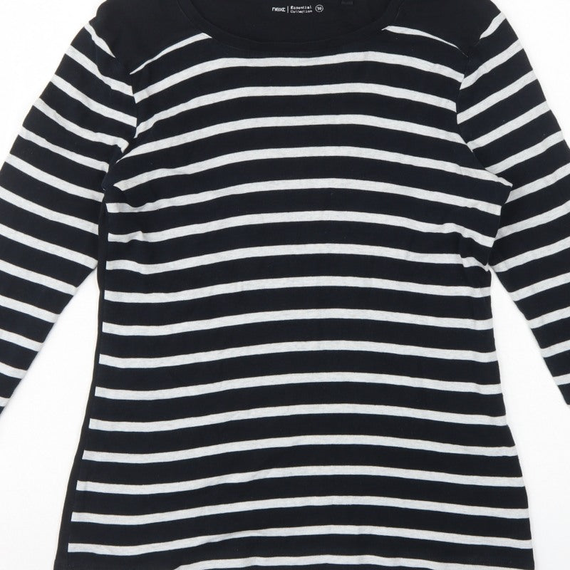 Next Women Black White UK 10 Striped Long Sleeve Cotton T-Shirt