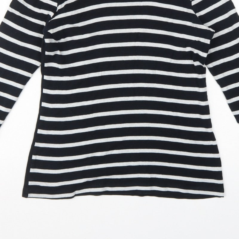 Next Women Black White UK 10 Striped Long Sleeve Cotton T-Shirt