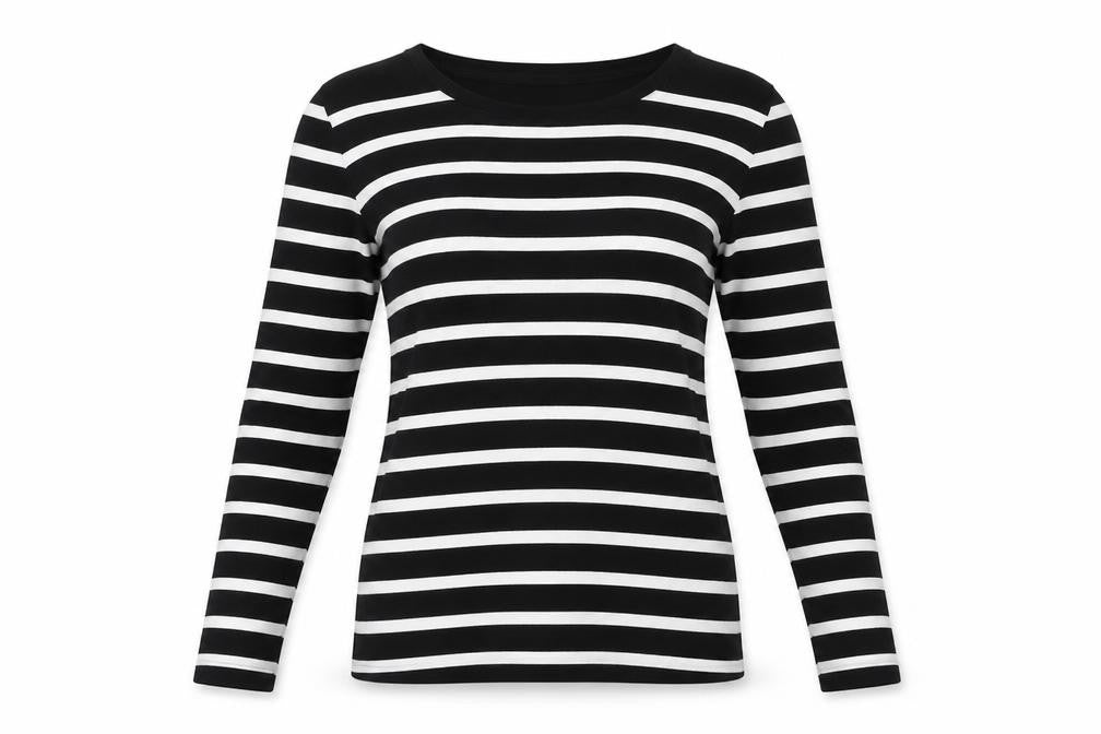 Next Women Black White UK 10 Striped Long Sleeve Cotton T-Shirt