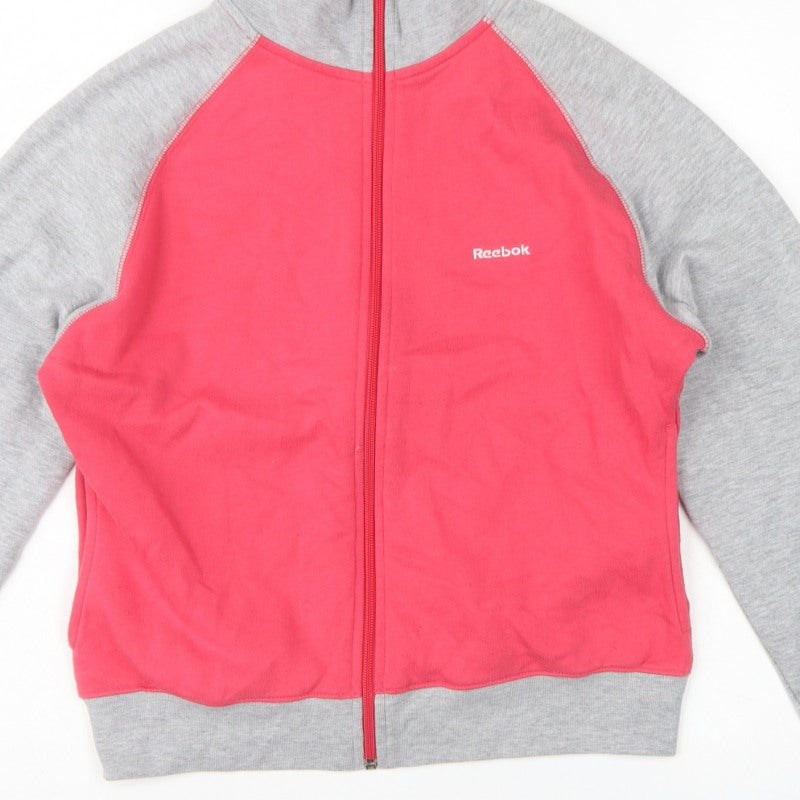 Reebok Women’s Pink Grey Full Zip Sweatshirt UK 12 Fleece Logo