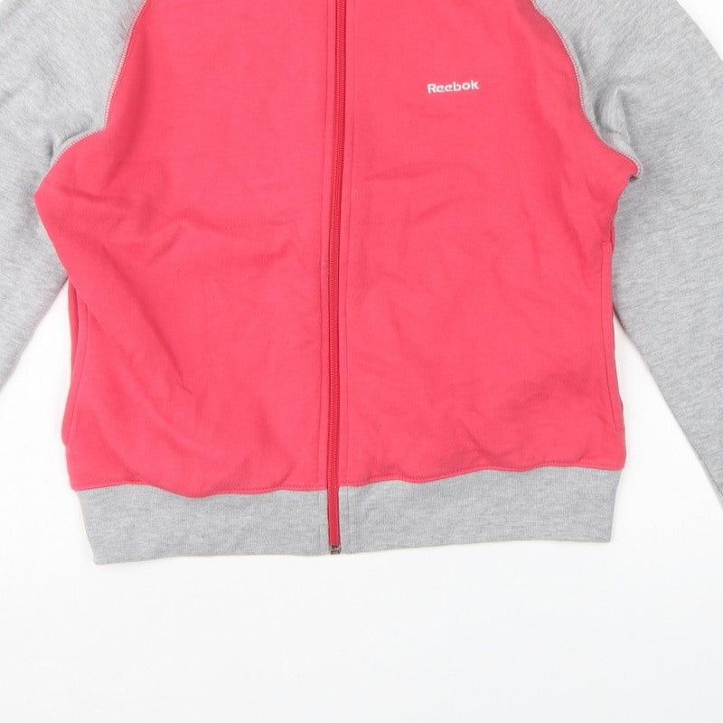 Reebok Women’s Pink Grey Full Zip Sweatshirt UK 12 Fleece Logo