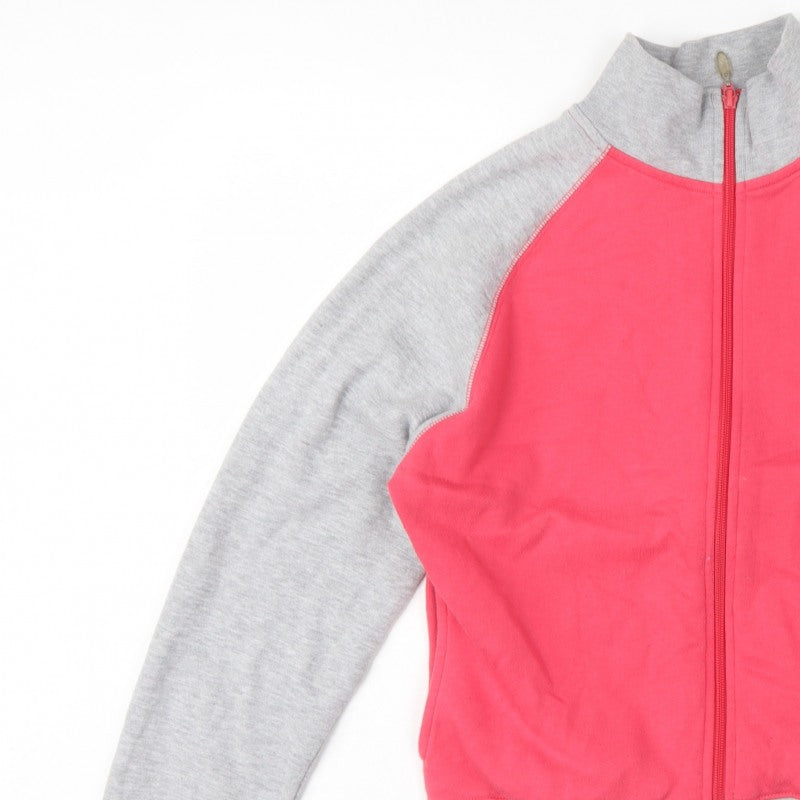 Reebok Women’s Pink Grey Full Zip Sweatshirt UK 12 Fleece Logo